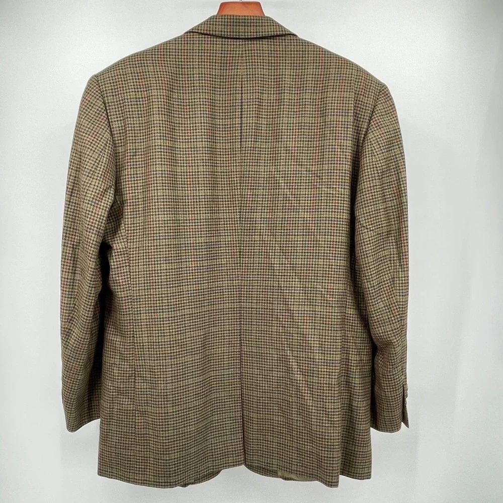 Jos A Bank 44R Sport Coat Blazer 100% Wool‎ Brown Multi Guncheck Plaid 2-Button